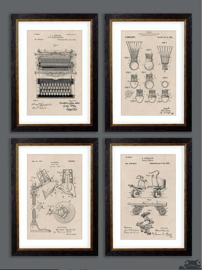 Victorian Patent Designs, Prints of Vintage Blueprints - 1900s Artwork Print. Framed Wall Art PictureVintage Frog T/APictures & Prints