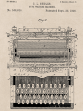 Load image into Gallery viewer, Victorian Typewriter Patent Design, Print of Vintage Typewriter Blueprint - 1900s Artwork Print. Framed Wall Art PictureVintage Frog T/APictures &amp; Prints
